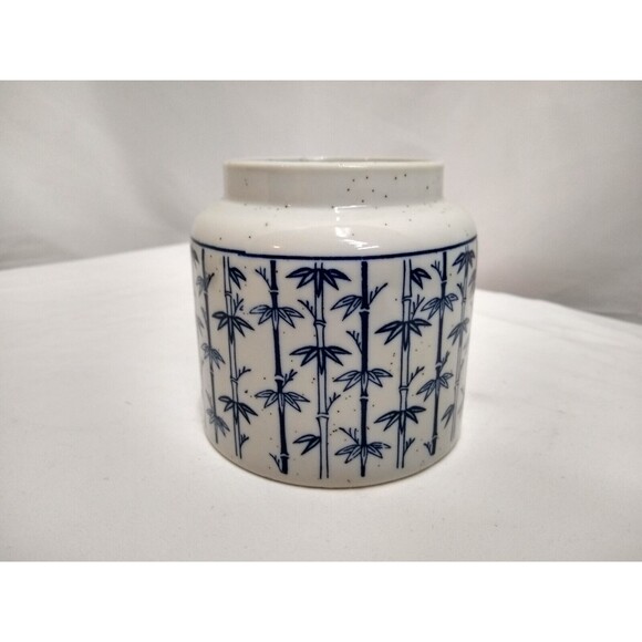 Vintage Takahashi Porcelain Jar Bamboo Design w/ Lid Made in Japan - Picture 3 of 13